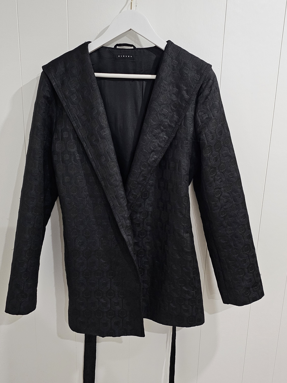 Sisley Black Geometric Jacquard Hooded Belted Coat Wrap XL-XXL - Picture 6 of 15